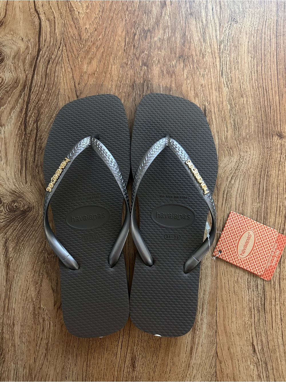 Chocolate Brown Havaianas Slippers with Gold detail - size 35/36 or 5-6 women’s